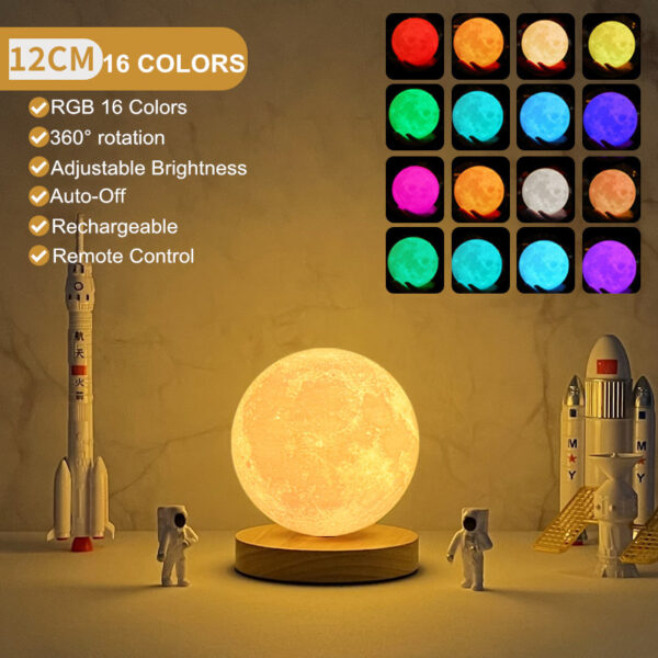 GlowLuna 3D Magnetic Floating Levitating Moon Lamp | Touch Control & Remote | 3-Color Night Light - Image 8