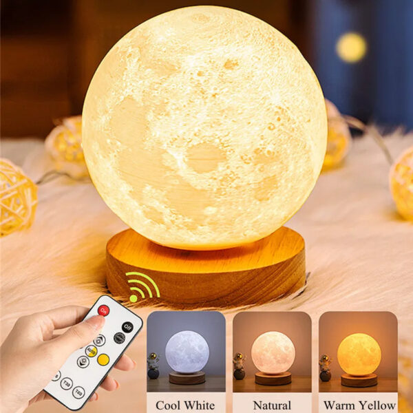 GlowLuna 3D Magnetic Floating Levitating Moon Lamp | Touch Control & Remote | 3-Color Night Light - Image 4
