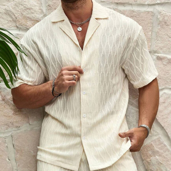 Men's Summer Two-Piece Set | Lapel Button Shirt & Shorts | Casual Beach Holiday Outfit - Image 2