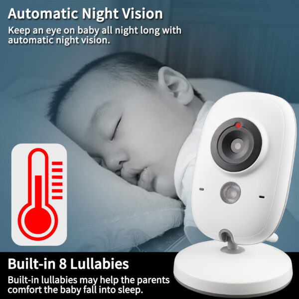 3.2" Digital Wireless Baby Monitor – Two-Way Intercom, Temperature Sensor, Night Vision & Music Player (Model VB603) - Image 5