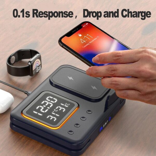 5-in-1 15W Wireless Charging Station with LED Digital Alarm Clock – Fast Charger Dock for Phone, Watch, Earbuds, Temperature & Humidity Display - Image 5