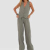 Women's Summer V-Neck Sleeveless Vest and Loose Straight Trousers Set | Casual Two-Piece Outfit - Image 10