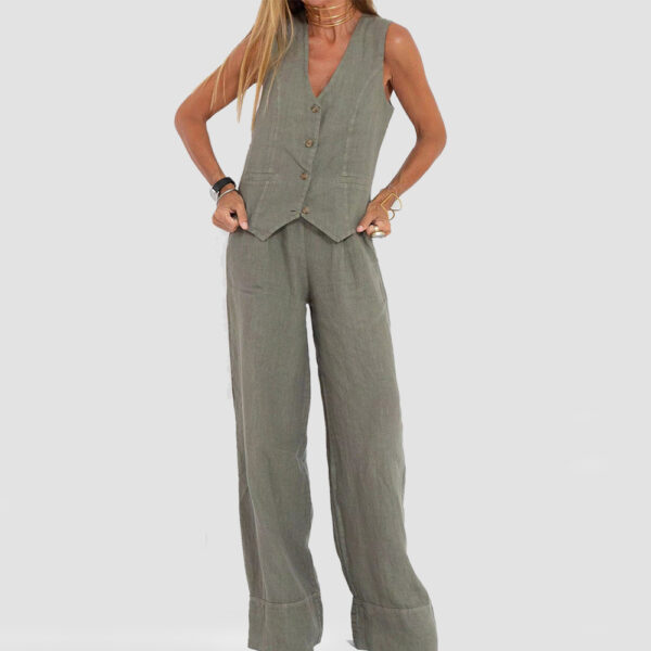 Women's Summer V-Neck Sleeveless Vest and Loose Straight Trousers Set | Casual Two-Piece Outfit - Image 10
