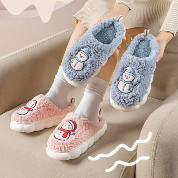 Cute Snowman Winter Slippers | Warm Plush Non-Slip Indoor House Shoes for Couples - Image 2