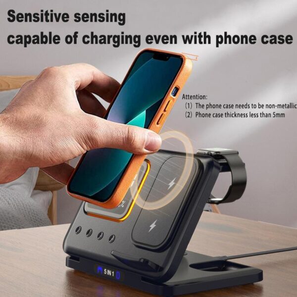 5-in-1 15W Wireless Charging Station with LED Digital Alarm Clock – Fast Charger Dock for Phone, Watch, Earbuds, Temperature & Humidity Display - Image 4