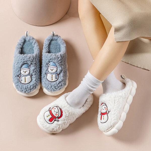 Cute Snowman Winter Slippers | Warm Plush Non-Slip Indoor House Shoes for Couples - Image 4