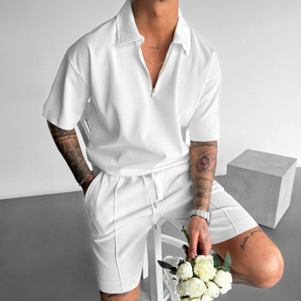 Men's Summer Zipper Polo Shirt and Drawstring Shorts Set | Casual Two-Piece Outfit - Image 7