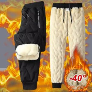 Men's Waterproof Fleece-Lined Thermal Pants | Windproof Lambswool Winter Sweatpants