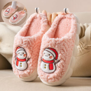 Cute Snowman Winter Slippers | Warm Plush Non-Slip Indoor House Shoes for Couples