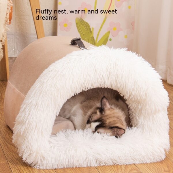 Autumn & Winter Portable Pet Nest | Moisture-Proof Long Fur Dog & Cat Bed