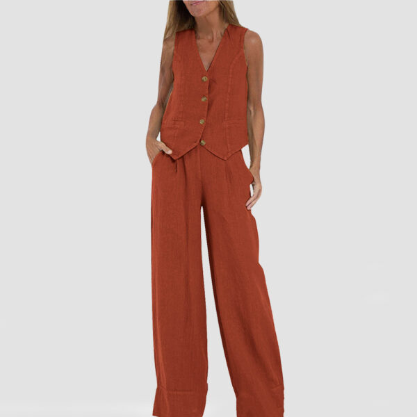 Women's Summer V-Neck Sleeveless Vest and Loose Straight Trousers Set | Casual Two-Piece Outfit - Image 6