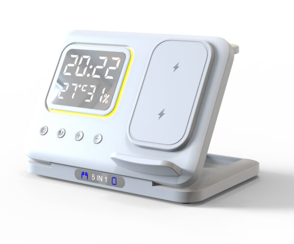 5-in-1 15W Wireless Charging Station with LED Digital Alarm Clock – Fast Charger Dock for Phone, Watch, Earbuds, Temperature & Humidity Display - Image 10