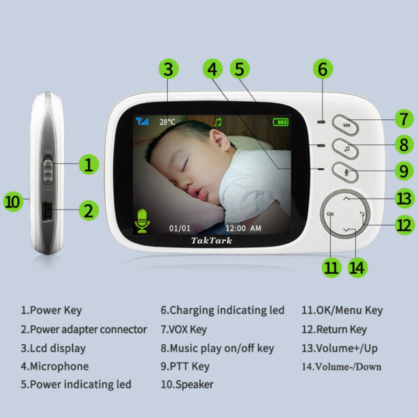 3.2" Digital Wireless Baby Monitor – Two-Way Intercom, Temperature Sensor, Night Vision & Music Player (Model VB603) - Image 4