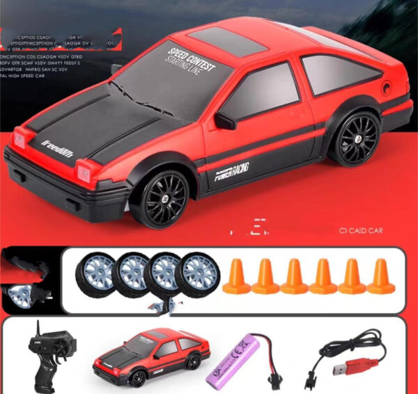 2.4GHz 4WD RC Drift Car – High-Speed Remote Control Racing Car Toy 1:24 Scale GTR AE86 Model with Lights, Tires & Cones – Gift for Kids & Teens - Image 2