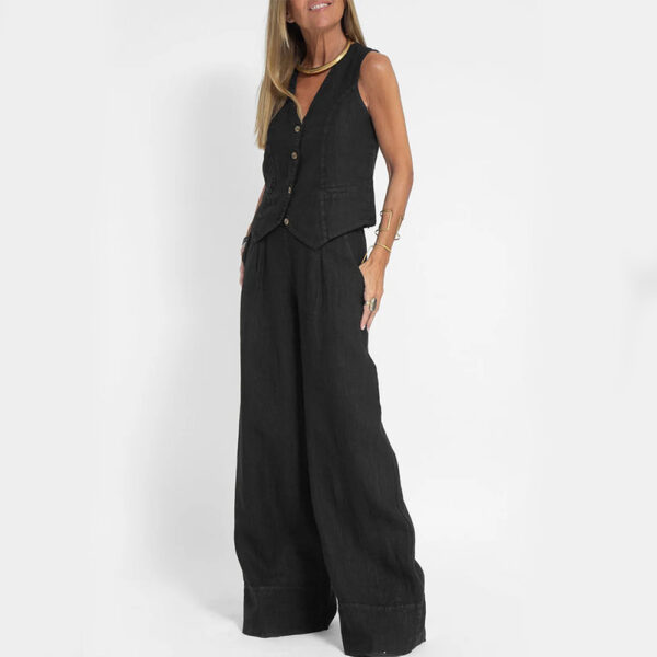 Women's Summer V-Neck Sleeveless Vest and Loose Straight Trousers Set | Casual Two-Piece Outfit - Image 8