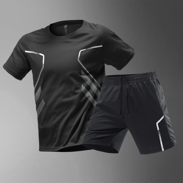 Men's Quick-Dry Color Block Sports T-Shirt and Shorts Set | Breathable Short Sleeve Activewear - Image 2
