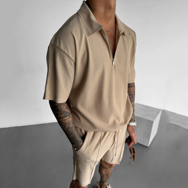 Men's Summer Zipper Polo Shirt and Drawstring Shorts Set | Casual Two-Piece Outfit - Image 10