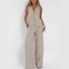 Women's Summer V-Neck Sleeveless Vest and Loose Straight Trousers Set | Casual Two-Piece Outfit - Image 4