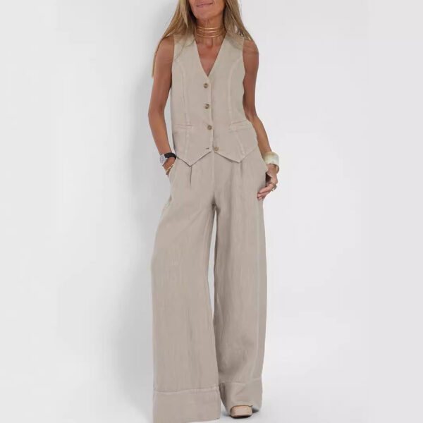 Women's Summer V-Neck Sleeveless Vest and Loose Straight Trousers Set | Casual Two-Piece Outfit - Image 4