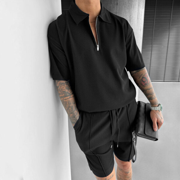 Men's Summer Zipper Polo Shirt and Drawstring Shorts Set | Casual Two-Piece Outfit - Image 3