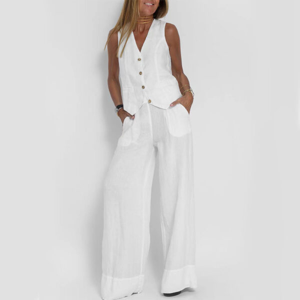Women's Summer V-Neck Sleeveless Vest and Loose Straight Trousers Set | Casual Two-Piece Outfit - Image 9