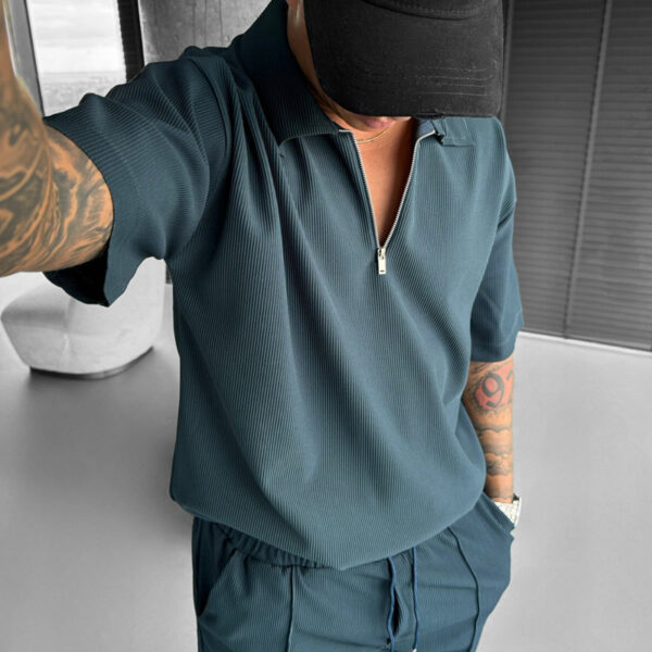 Men's Summer Zipper Polo Shirt and Drawstring Shorts Set | Casual Two-Piece Outfit - Image 9