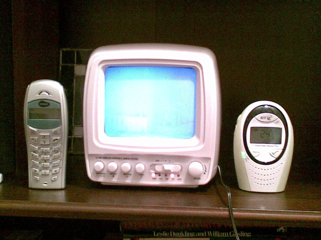 A baby monitor camera set up in a nursery