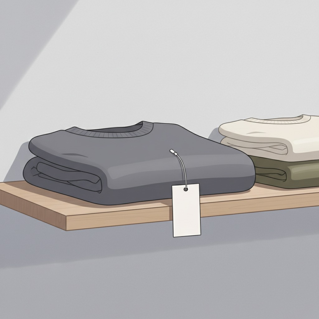 A price tag on a clothing item hanging on a rack