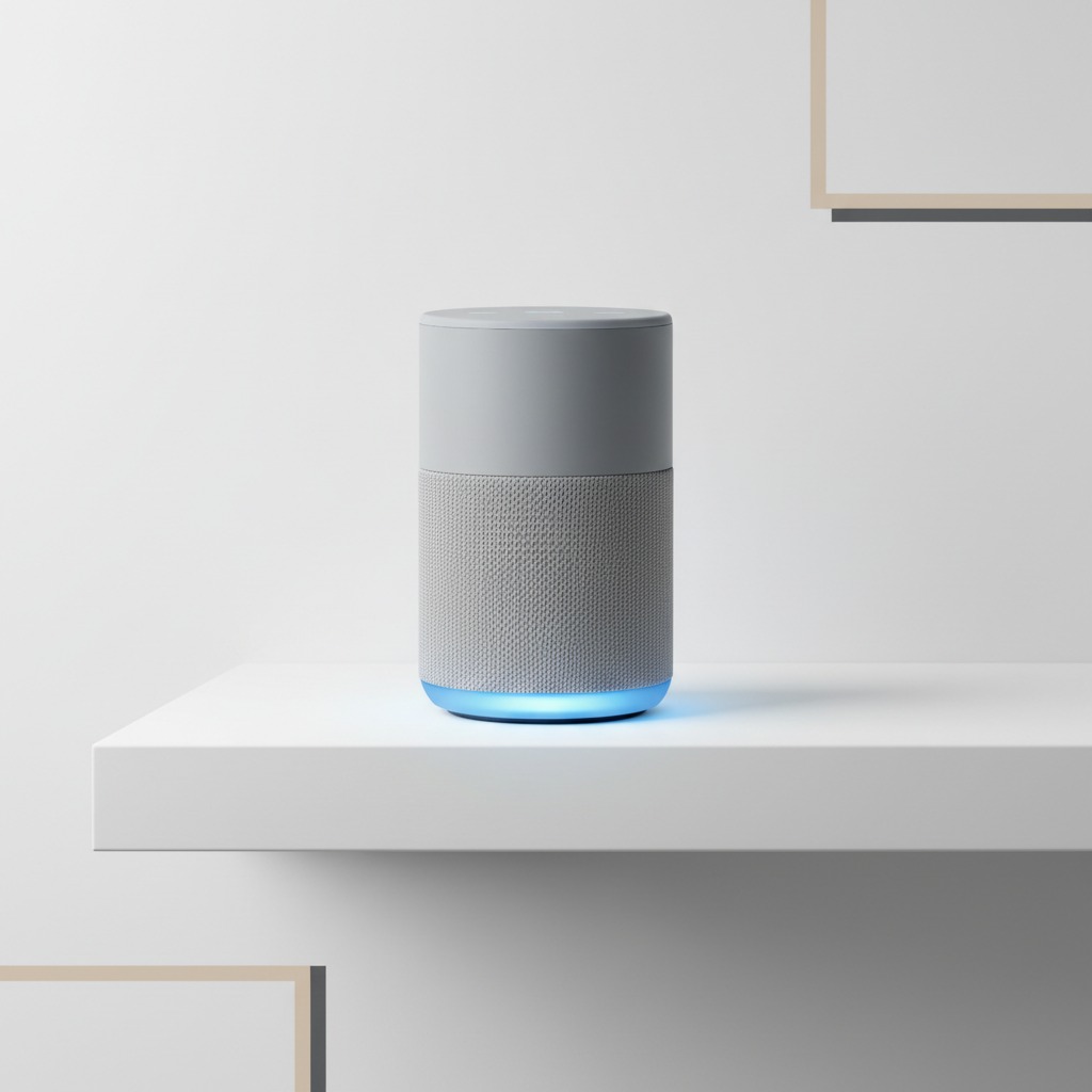 A smart speaker with a glowing light ring at its base