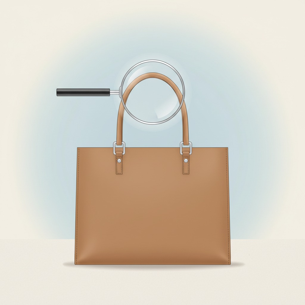 A designer handbag being examined closely, representing luxury item authentication