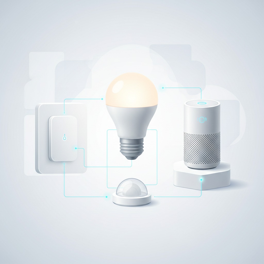 Various smart home devices connected together representing a home automation network