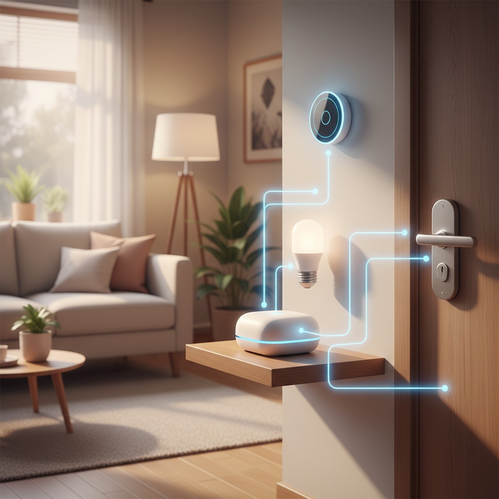 A home automation hub connected to smart devices on a local network