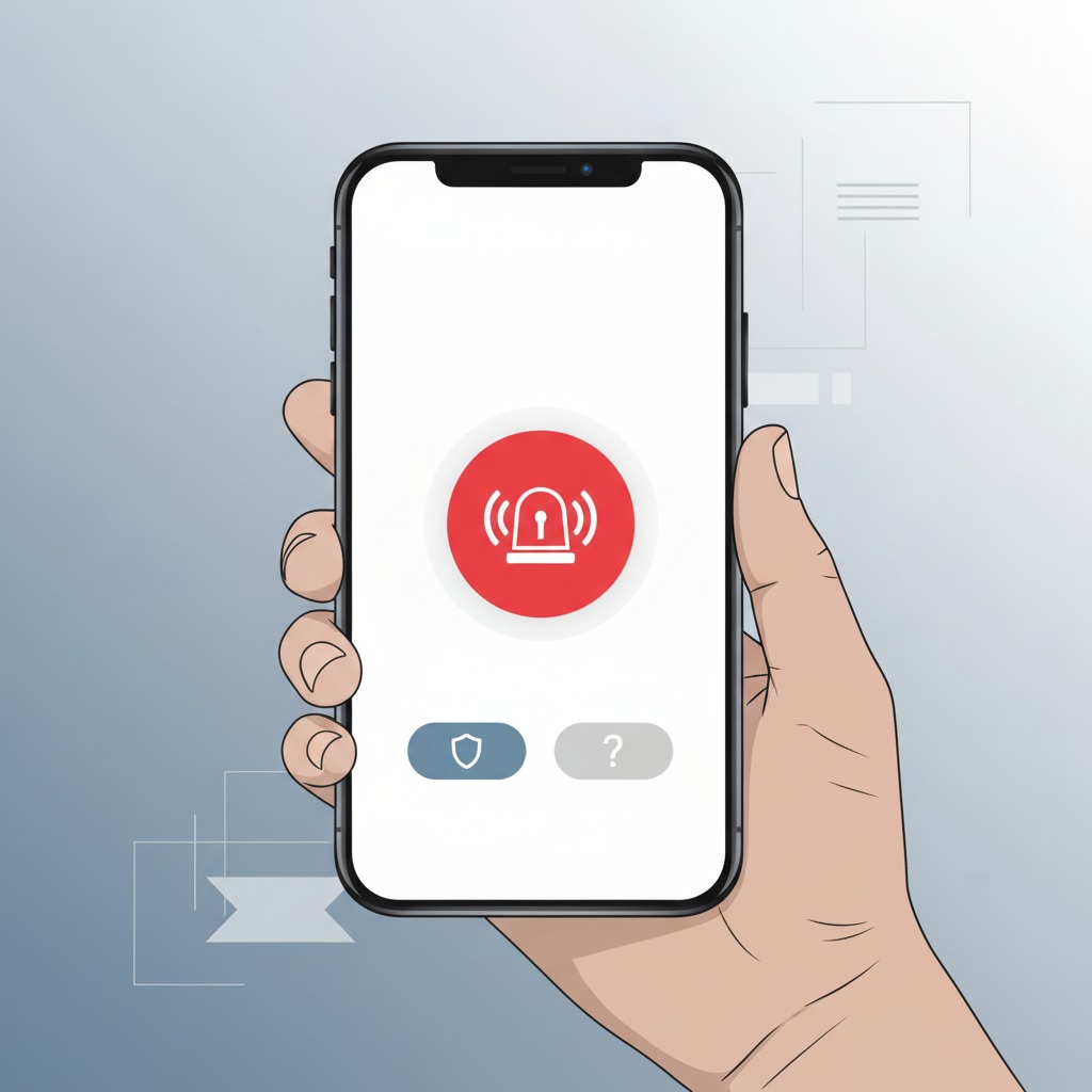 A smartphone showing a safety or emergency button app interface