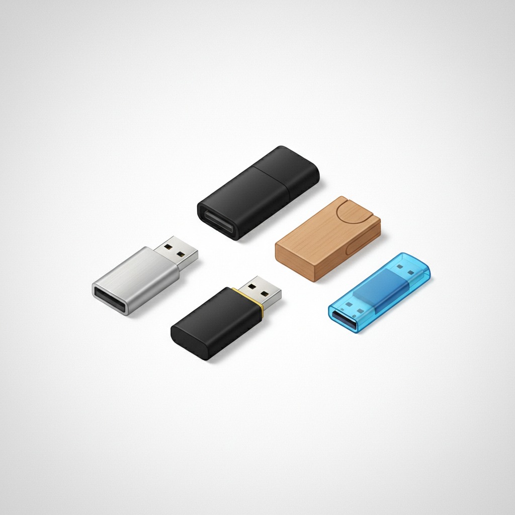 A collection of USB flash drives of varying sizes and colors
