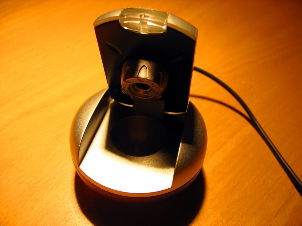 A webcam on a swivel stand